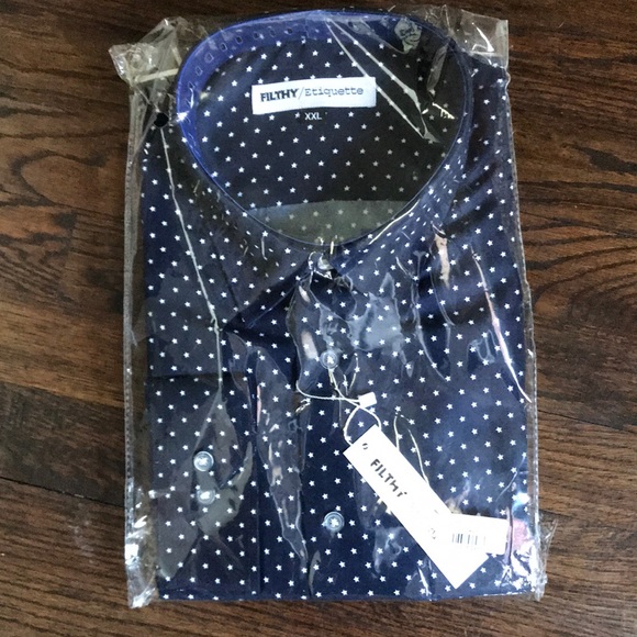 FILTHY Etiquette Shirts Mens Dress Shirt Xxl Navy Blue Wwhite Stars